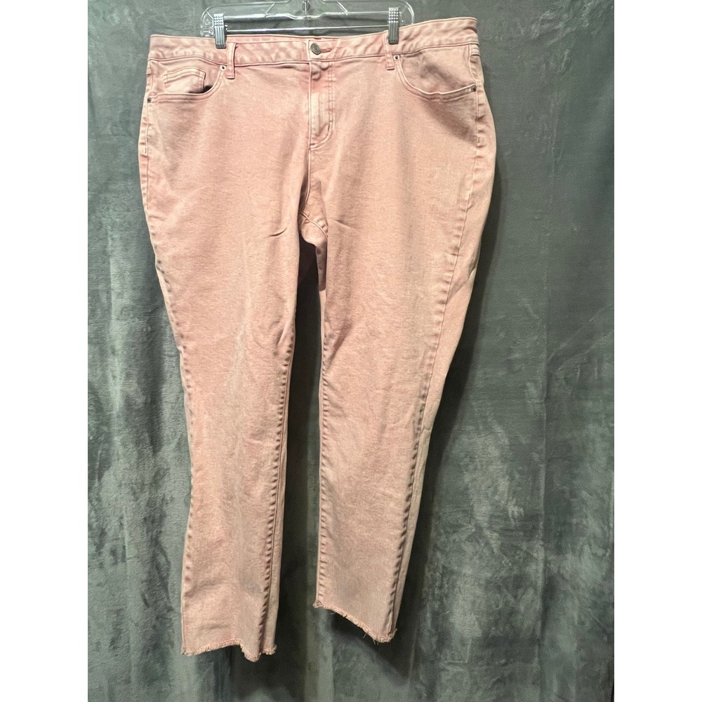 EST 1846 Pink Raw Hem Jeans Womens 22W High Rise Straight Leg Denim 44x29